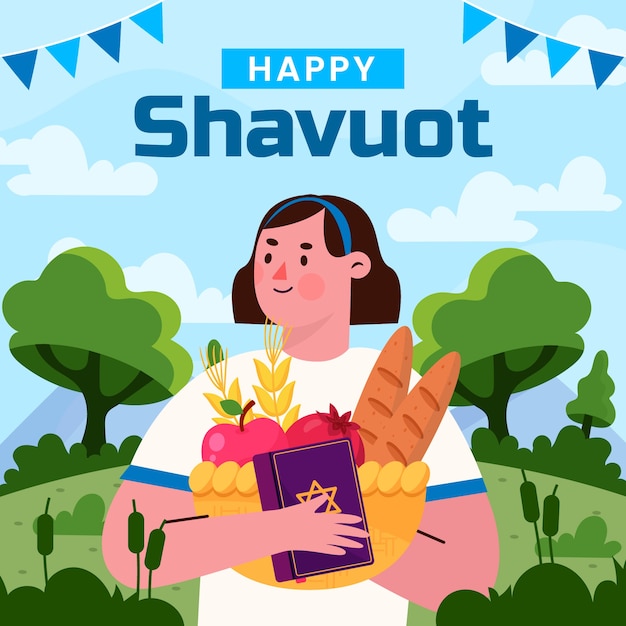 Flat illustration for jewish shavuot celebration