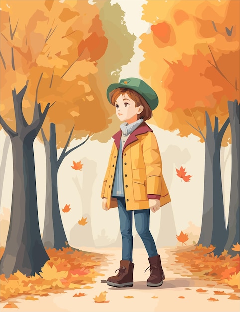 Premium Vector | A flat illustration of kid characterin the fall season ...