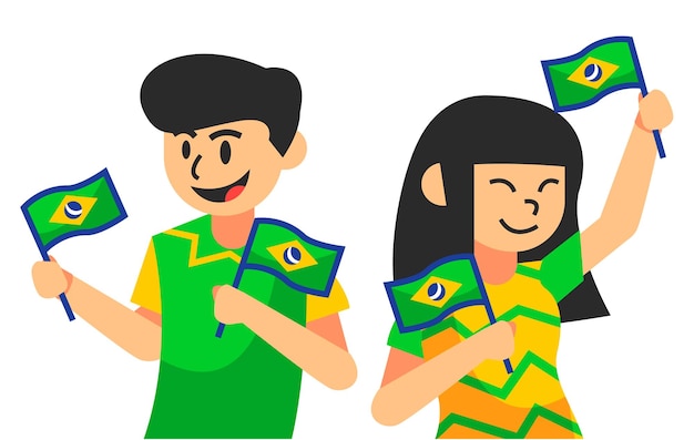 flat illustration kids holding brazil flag for brazil independece day