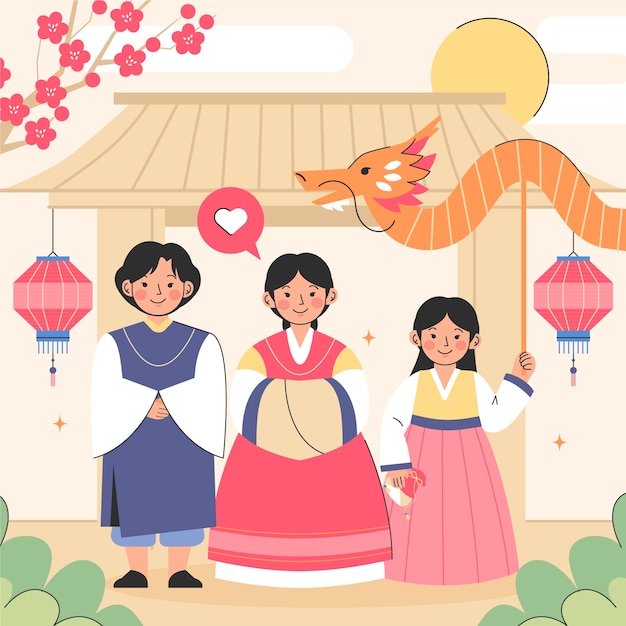 한국 세올랄 축제 축하 를 위한 평평 한 그림
