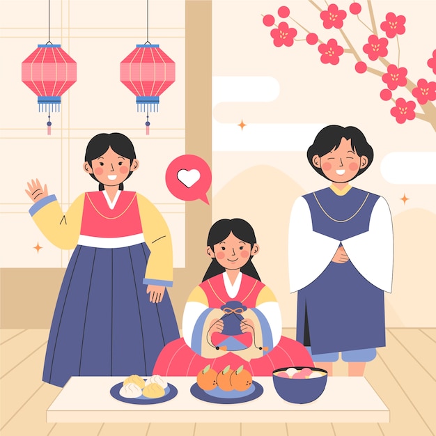 한국 세올랄 축제 축하 를 위한 평평 한 그림