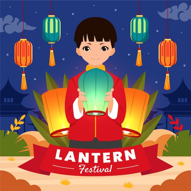 Flat illustration for lantern festival celebration