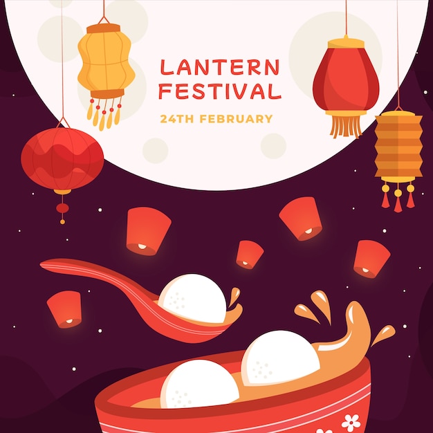 Vector flat illustration for lantern festival celebration