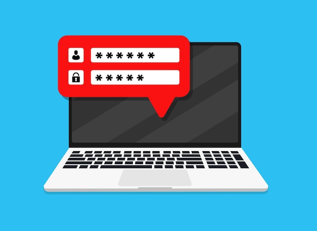 flat illustration laptop with user login laptop