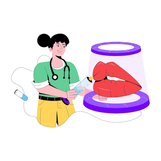 A flat illustration of lip filling