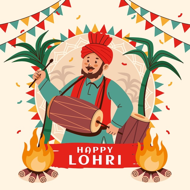 Vettore illustrazione piatta per la celebrazione del festival di lohri