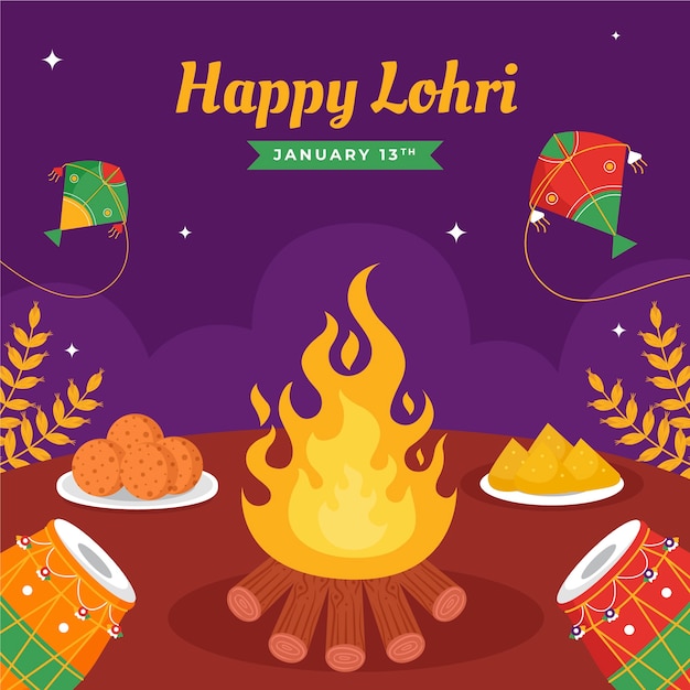 Illustrazione piatta per la celebrazione della festa di lohri