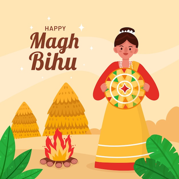 Illustrazione piatta per la celebrazione del festival magh bihu