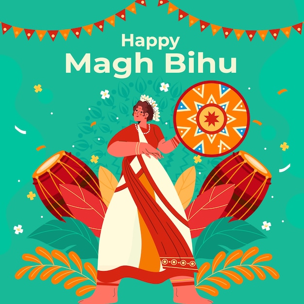 Magh bihu 축제를 위한 평면 그림