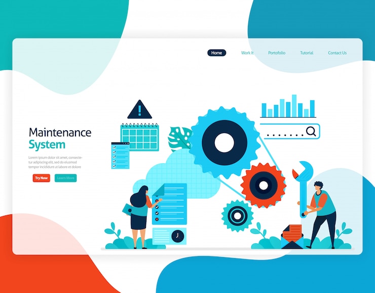 Vector flat illustration of maintenance system. repair and maintenance of cloud storage technology.