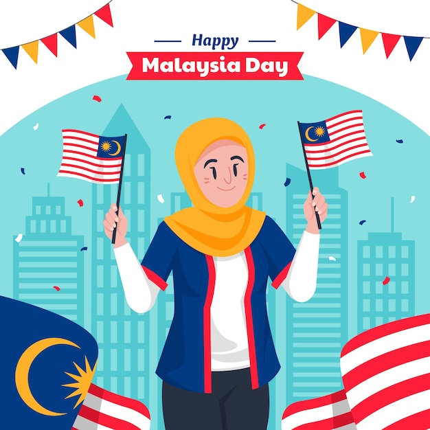 Illustrazione piatta per la celebrazione del giorno della malesia