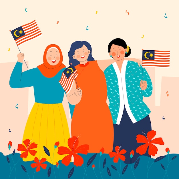 Flat illustration for malaysia independence day celebration