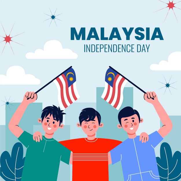 Illustrazione piatta per la celebrazione del giorno dell'indipendenza della malesia