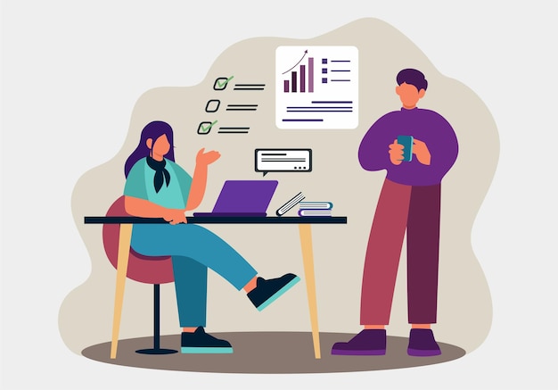 flat illustration man and woman are sharing