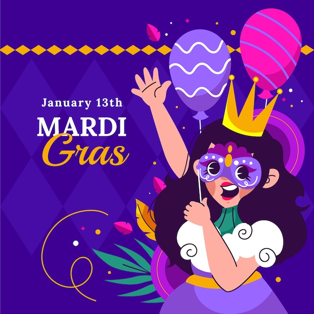 Vettore illustrazione piatta per la festa del mardi gras