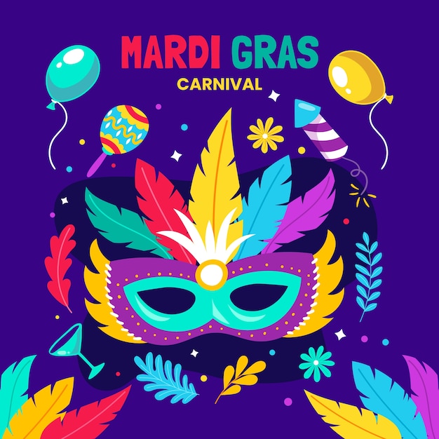 flat illustration for mardi gras festival