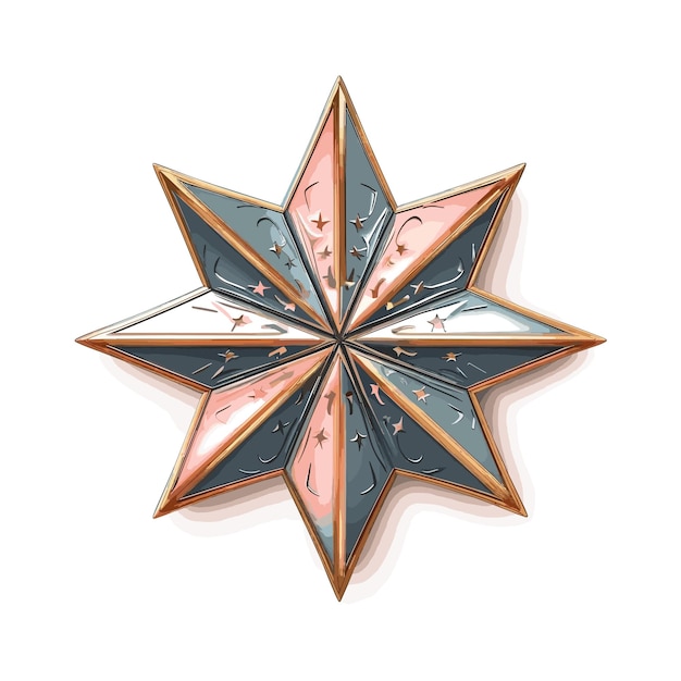 Flat illustration of a metallic bright color eightpoint star isolated on a white background