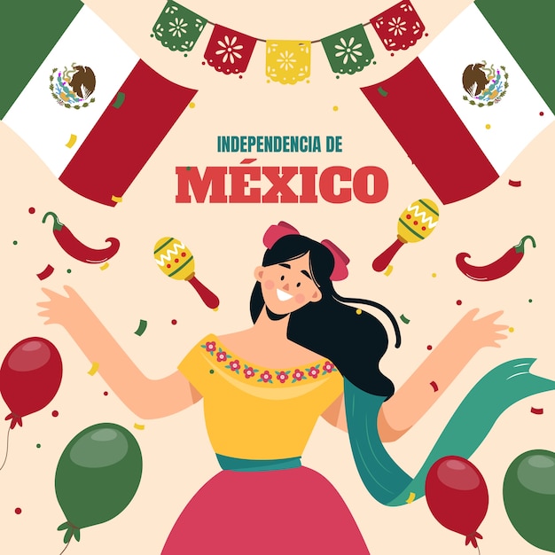 Vector flat illustration for mexico independence day celebration