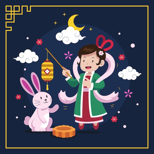 Vector flat illustration for mid-autumn festival celebration