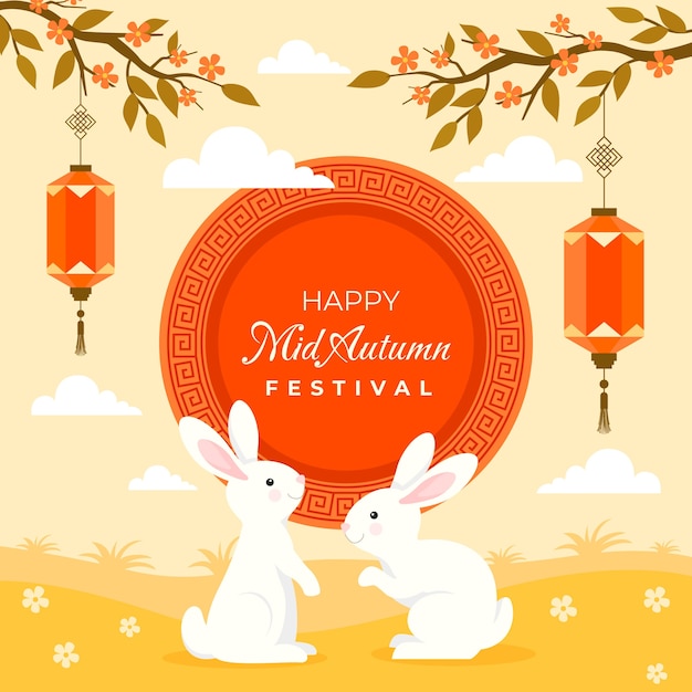 Vector flat illustration for mid-autumn festival celebration