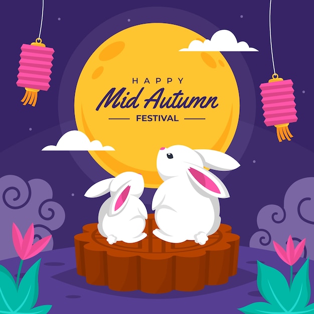 Flat illustration for mid-autumn festival celebration