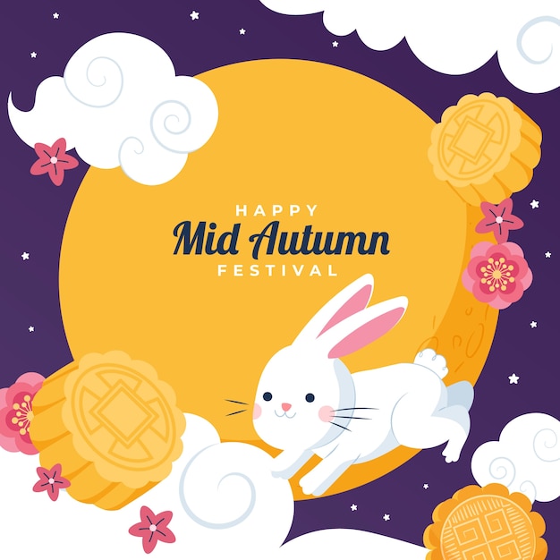 Flat illustration for mid-autumn festival celebration