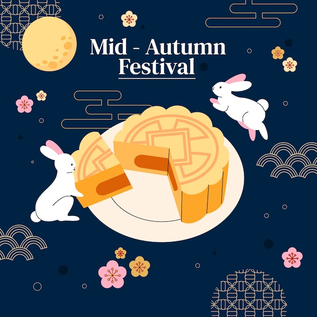 Vector flat illustration for mid-autumn festival celebration