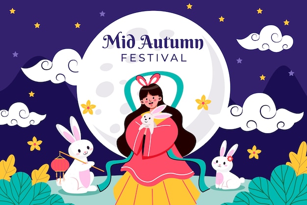 Vettore illustrazione piatta per la celebrazione del festival di metà autunno