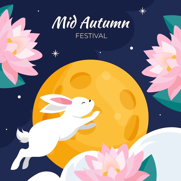 Flat illustration for mid-autumn festival celebration