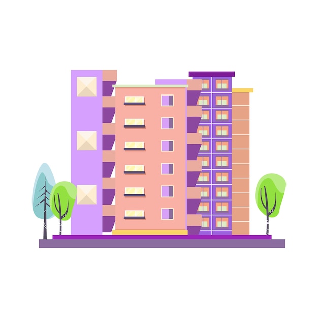 Vector a flat illustration of a modern building with a lot of trees.