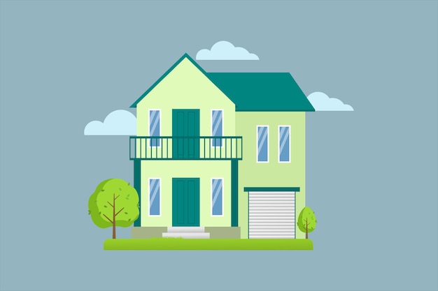 Flat illustration of modern house with two floor vector