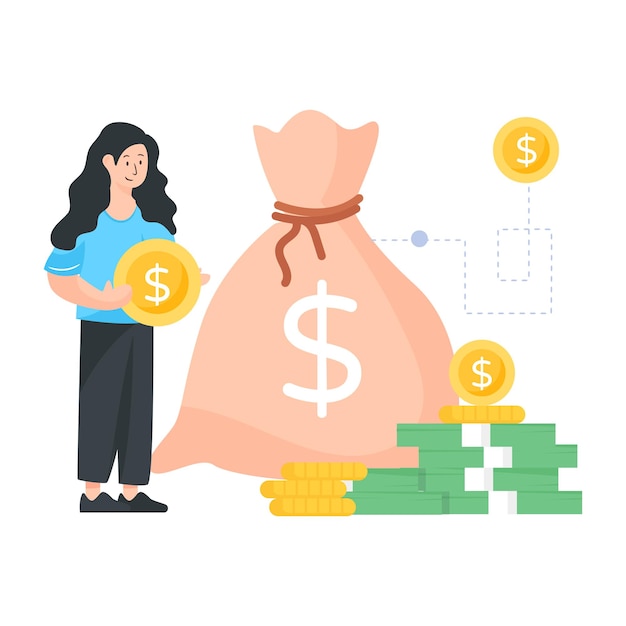 Flat illustration of money bag in an editable design