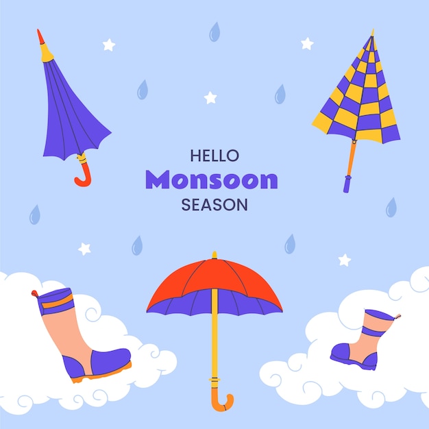 flat illustration for monsoon season sale