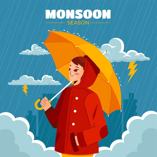 Vettore illustrazione piatta per la stagione dei monsoni