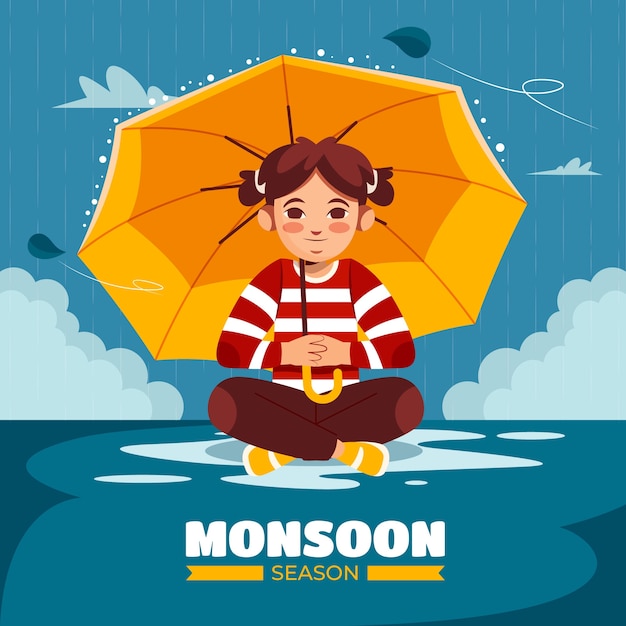 Vector flat illustration for monsoon season