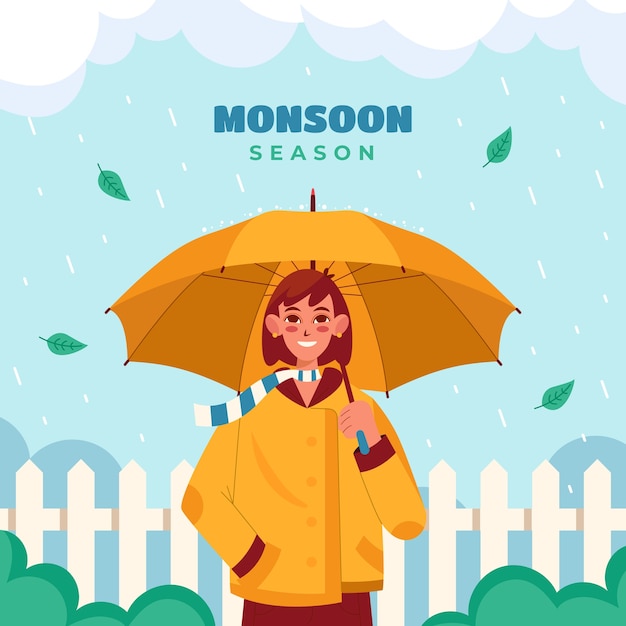 Vector flat illustration for monsoon season