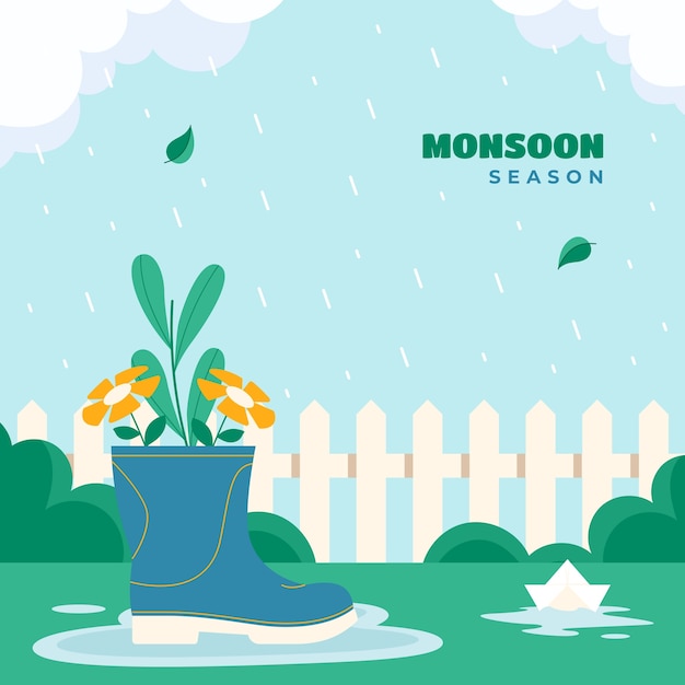 Vector flat illustration for monsoon season