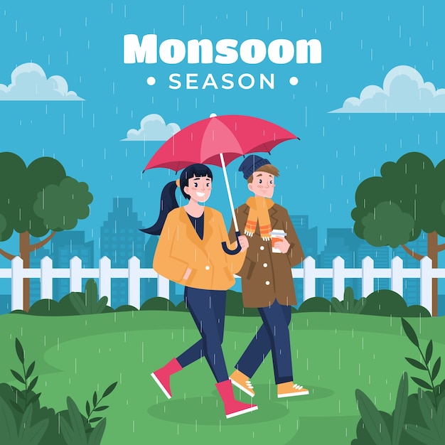 Vector flat illustration for monsoon season