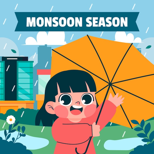 Vector flat illustration for monsoon season