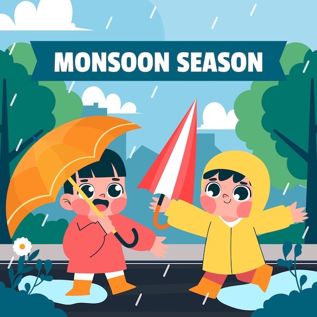 Flat illustration for monsoon season