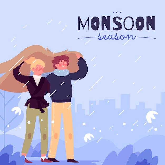 Vector flat illustration for monsoon season