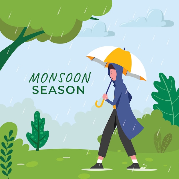 Flat illustration for monsoon season