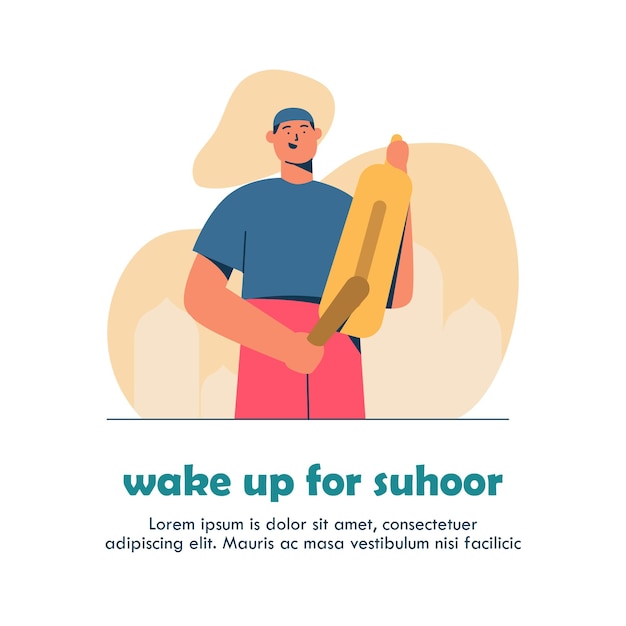 flat illustration muslims wake people up for sahur