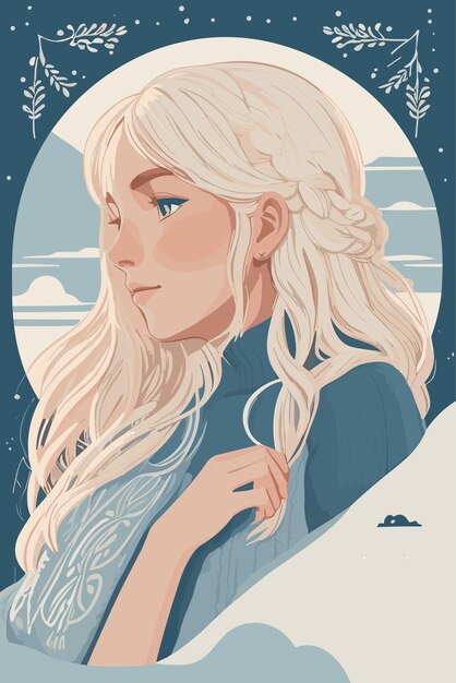 Vector a flat illustration of nordic woman with dream cozy and calm with weathers in the background