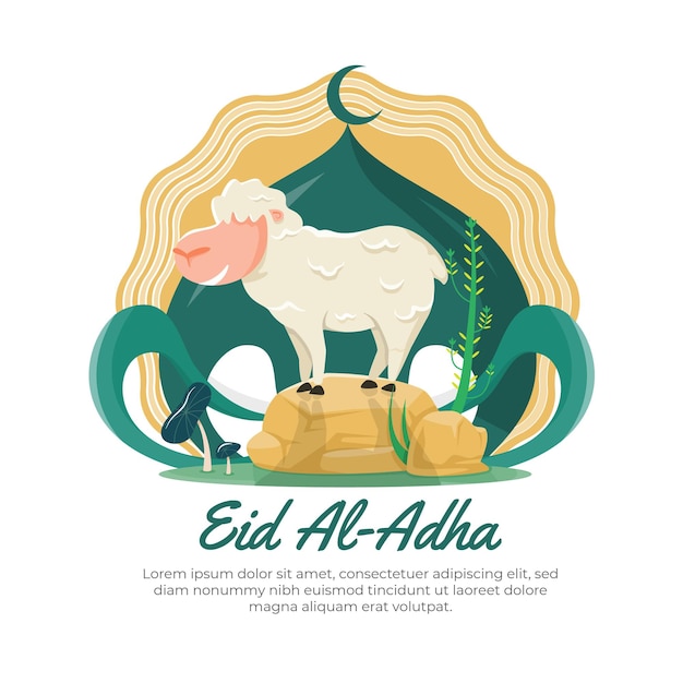 벡터 eid al adha 이슬람 장식으로 귀여운 양의 평면 그림