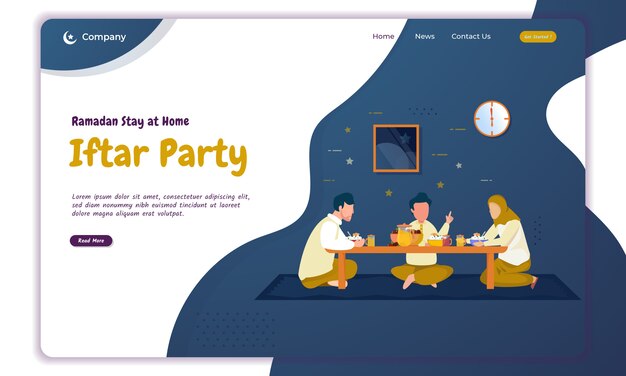 ランディングページの高速またはイフタールパーティーを壊す家族の平らなイラスト
