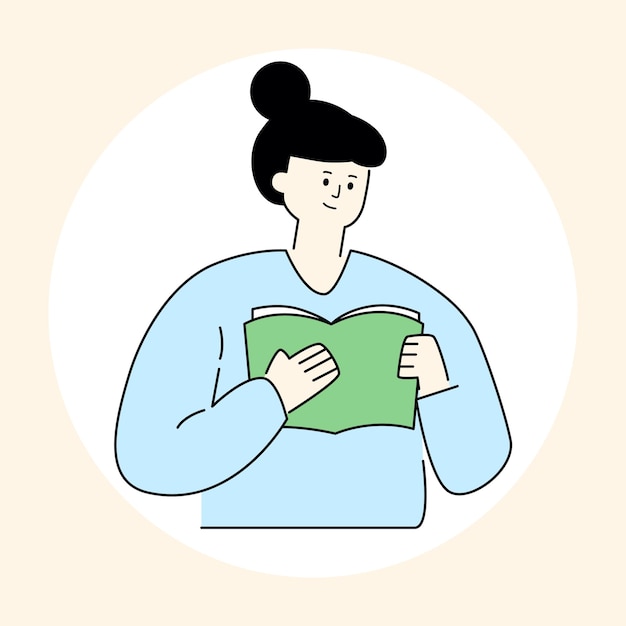 Плоская иллюстрация женщины, читающей книгу
