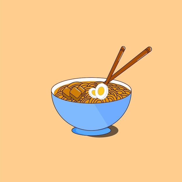 ボウル デザインのおいしい麺のフラット イラスト