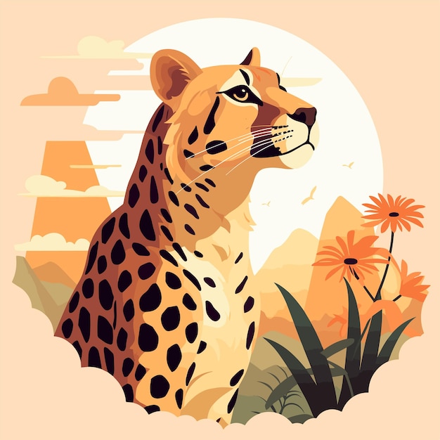 Вектор Плоская иллюстрация леопарда с высоким разрешением