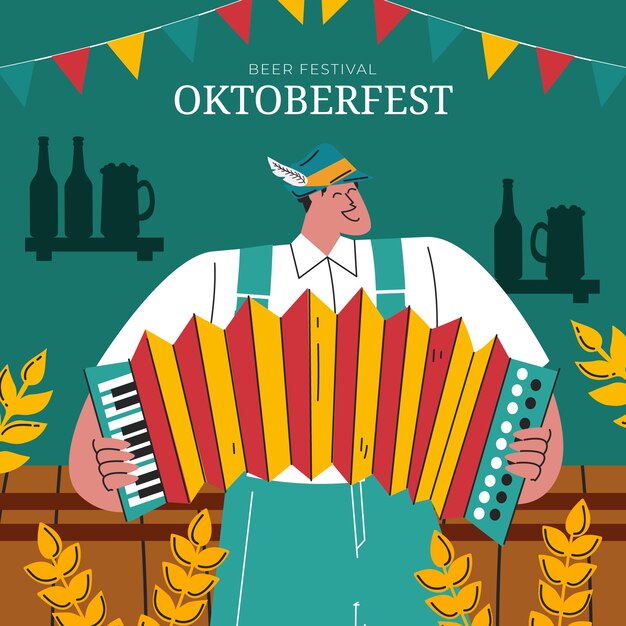 Illustrazione piatta per la celebrazione della festa della birra Oktoberfest